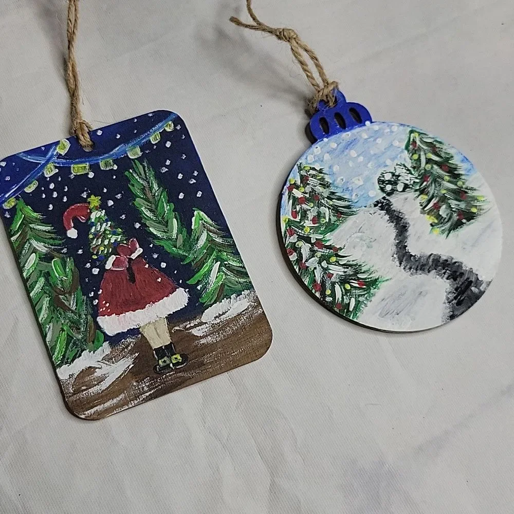 Set of 2 Handpainted Christmas Ornaments